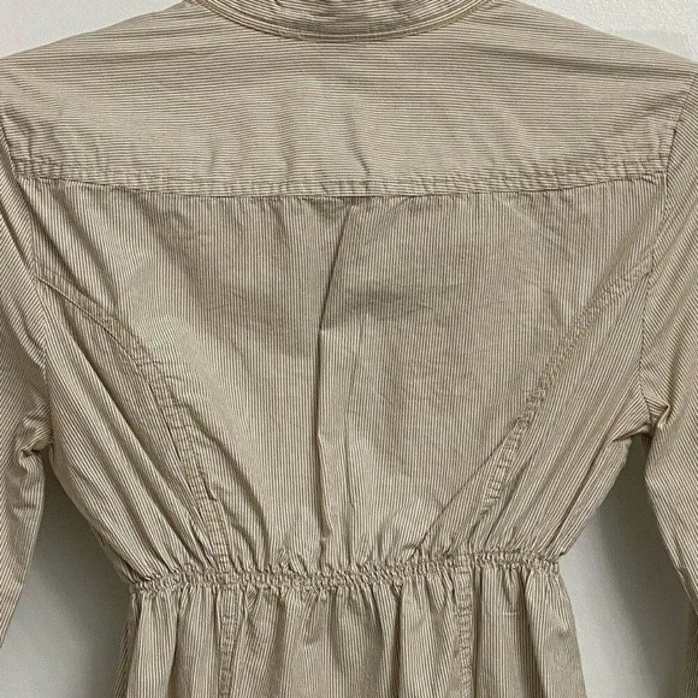 NWOT VTG Zara Button Front Elastic Waist Shirt Size S Tan Stripes Preppy Western